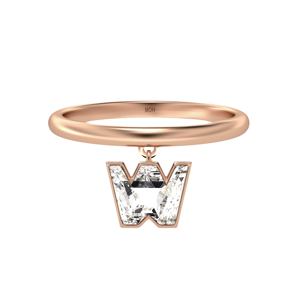 W Letter Alphabet-18K Rose Gold-Drop Ring-7 mm