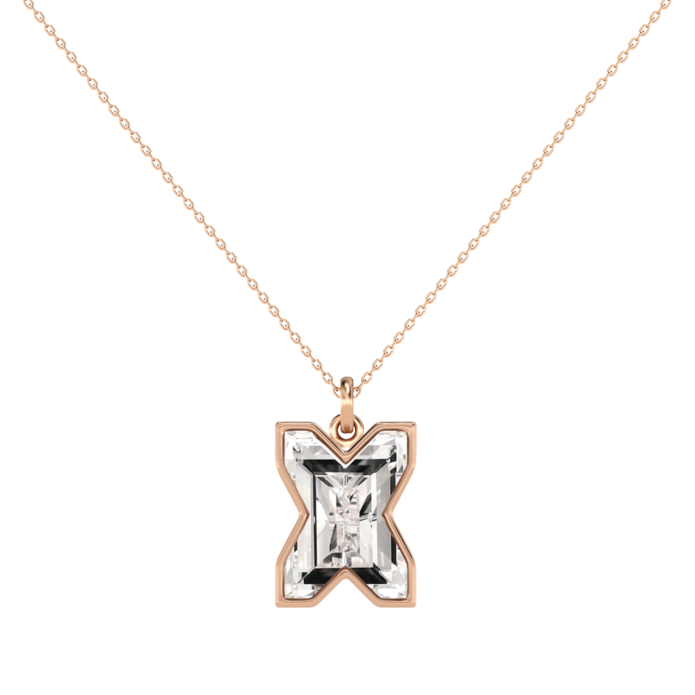 X Letter Alphabet-18K Rose Gold-Pendant-7 mm