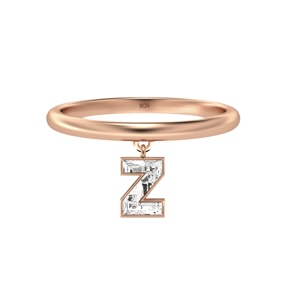 Z Letter Alphabet-18K Rose Gold-Drop Ring-7 mm