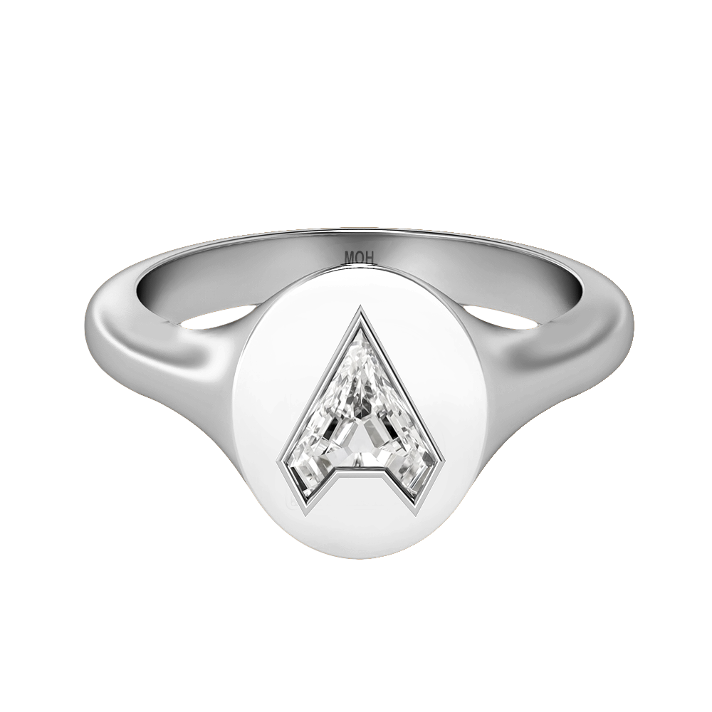 A-18K White Gold-Signet Ring-7 mm