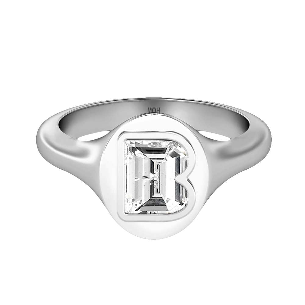 B-18K White Gold-Signet Ring-7 mm