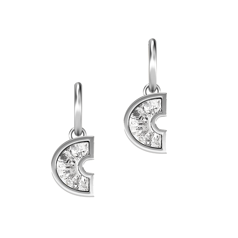 C Letter Alphabet-18K White Gold-Hoop Earrings-7 mm