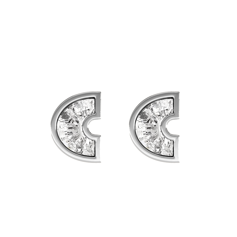 C Letter Alphabet-18K White Gold-Stud Earrings-7 mm