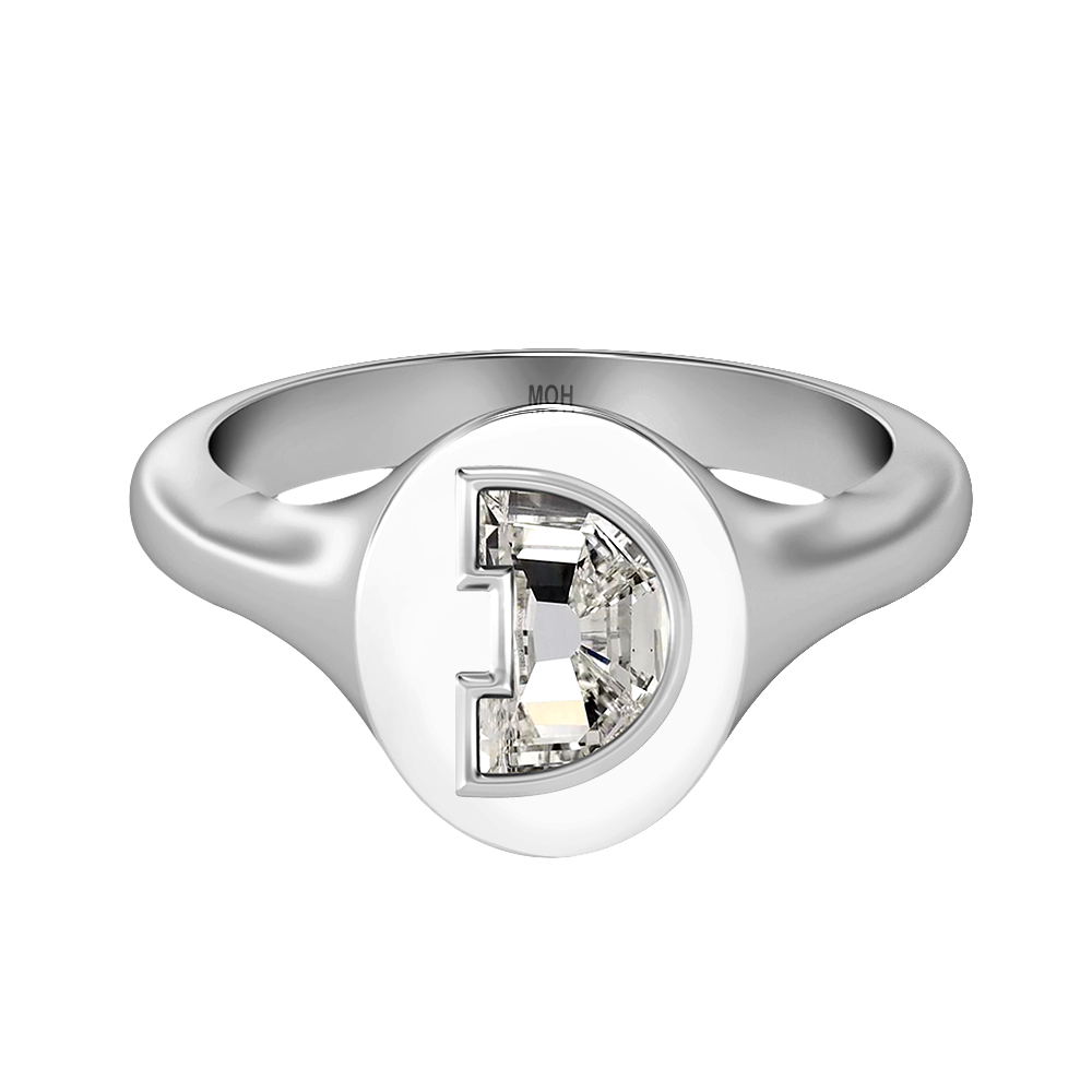 D Letter Alphabet-18K White Gold-Signet Ring-7 mm