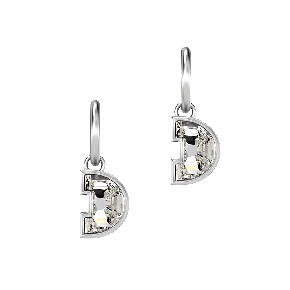 D Letter Alphabet-18K White Gold-Hoop Earrings-7 mm