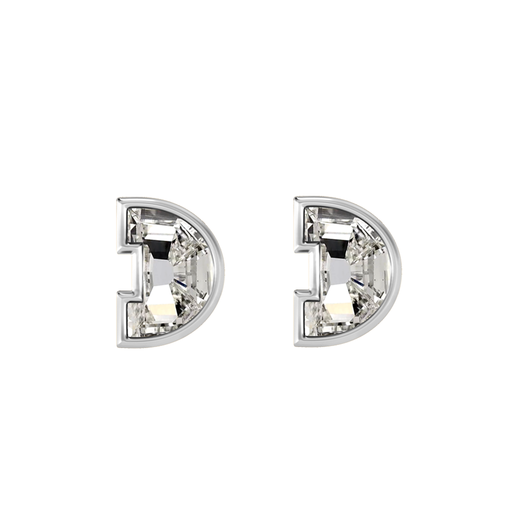 D Letter Alphabet-18K White Gold-Stud Earrings-7 mm