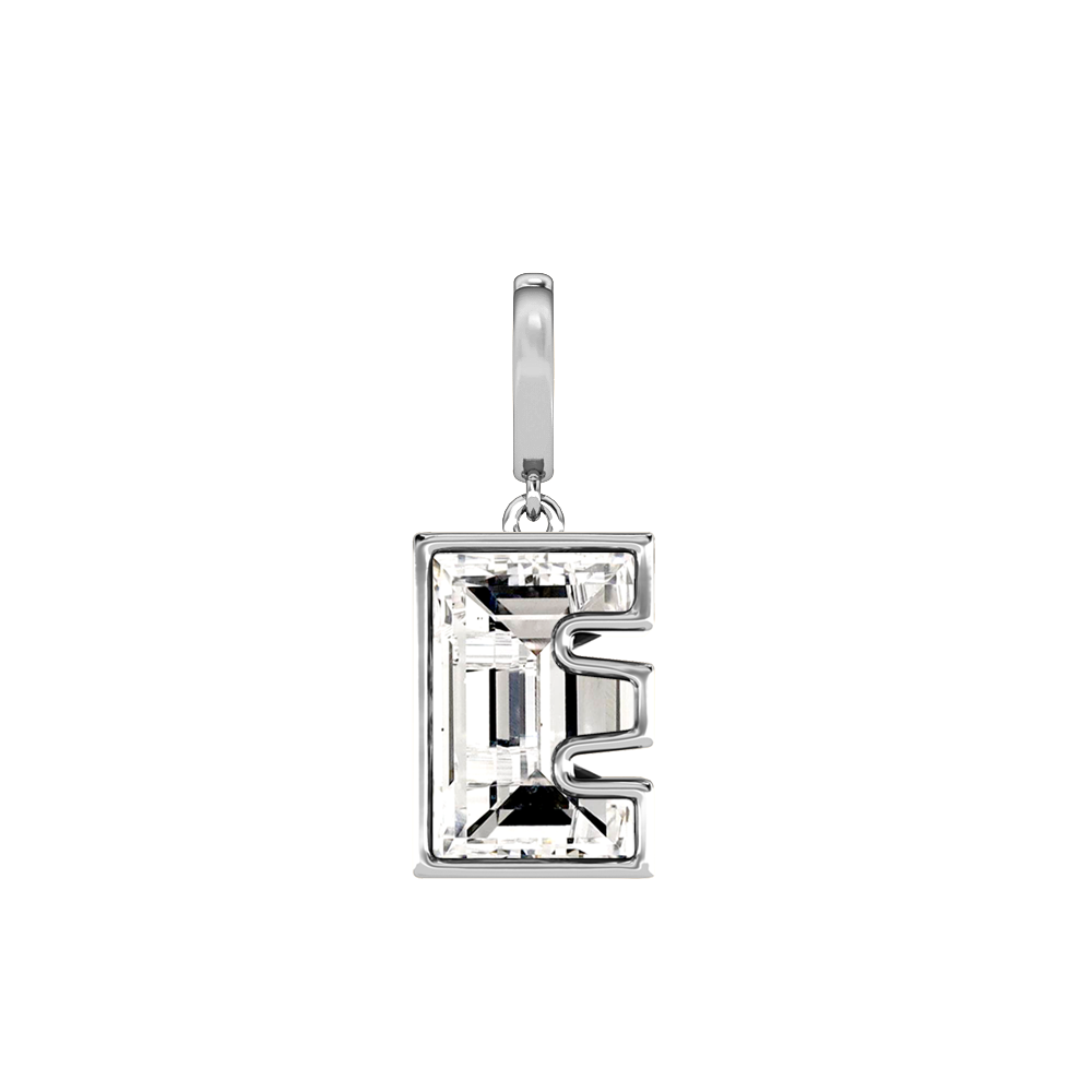 E Letter Alphabet-18K White Gold-Charm-7 mm
