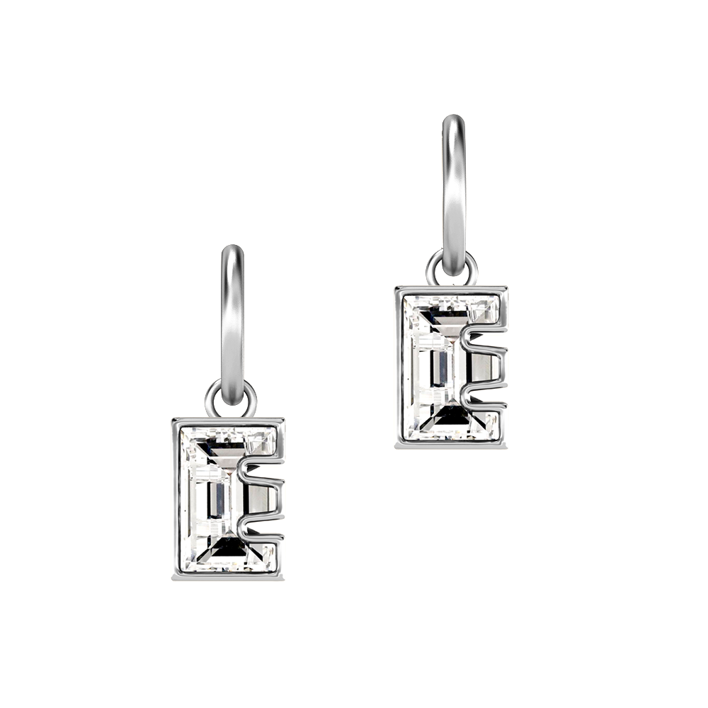 E Letter Alphabet-18K White Gold-Hoop Earrings-7 mm