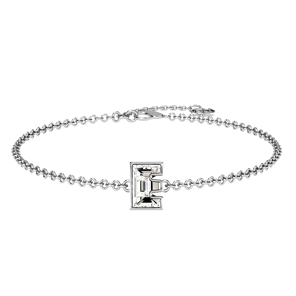 E Letter Alphabet-18K White Gold-Bracelet-7 mm