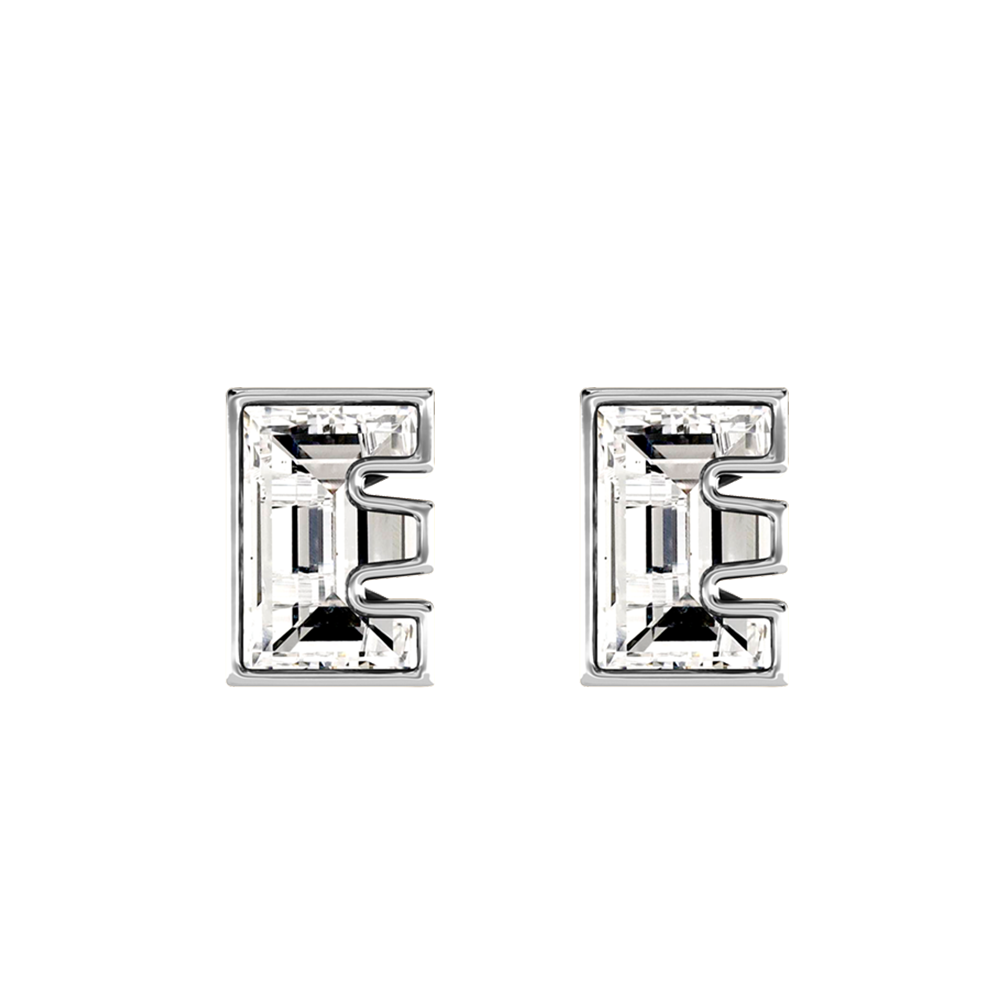 E Letter Alphabet-18K White Gold-Stud Earrings-7 mm