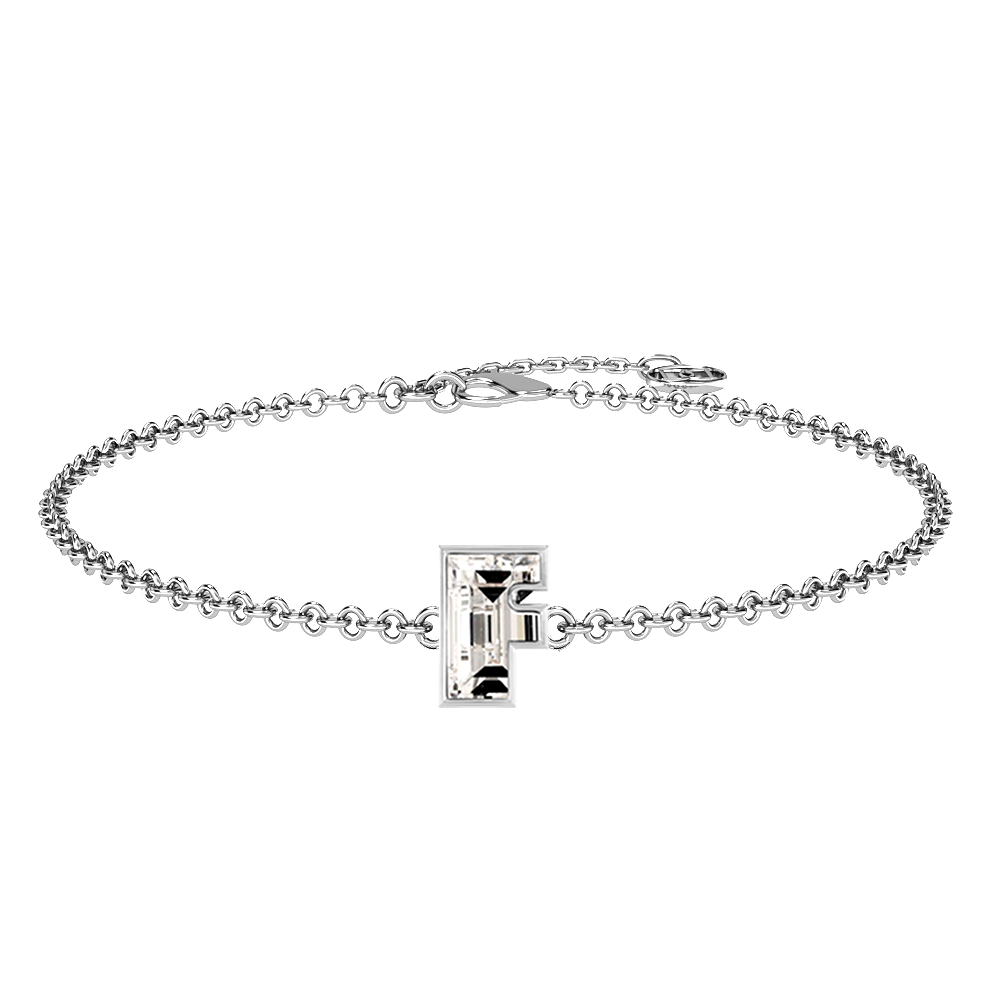 F Letter Alphabet-18K White Gold-Bracelet-7 mm