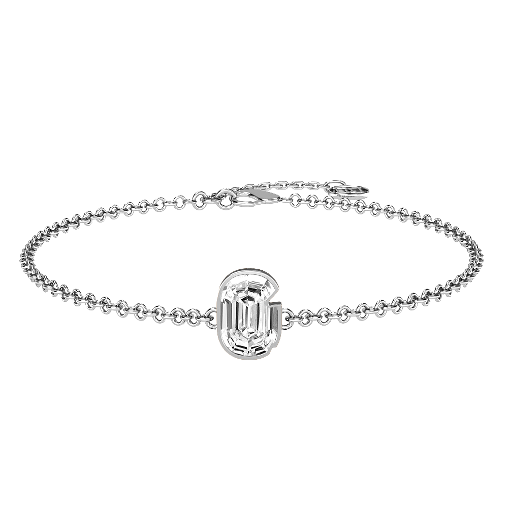 G Letter Alphabet-18K White Gold-Bracelet-7 mm