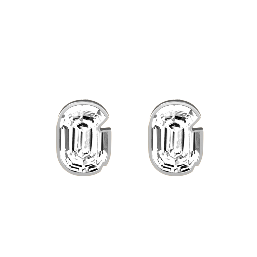 G Letter Alphabet-18K White Gold-Stud Earrings-7 mm