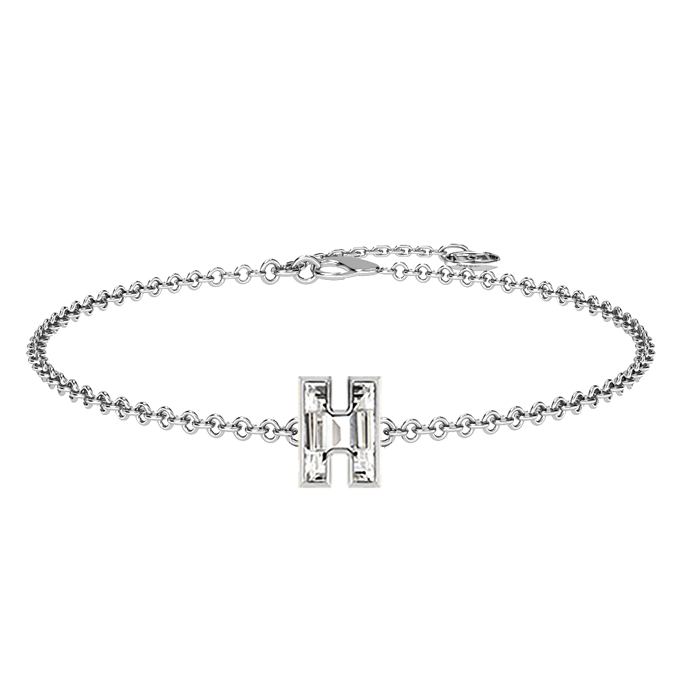 H Letter Alphabet-18K White Gold-Bracelet-7 mm