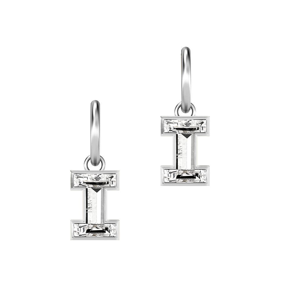 I Letter Alphabet-18K White Gold-Hoop Earrings-7 mm