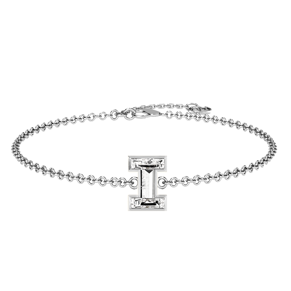 I Letter Alphabet-18K White Gold-Bracelet-7 mm