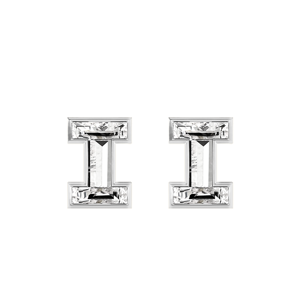 I Letter Alphabet-18K White Gold-Stud Earrings-7 mm