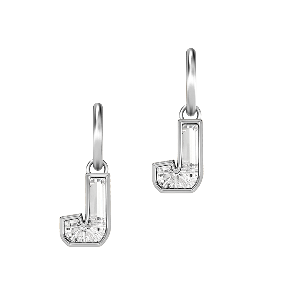 J Letter Alphabet-18K White Gold-Hoop Earrings-7 mm
