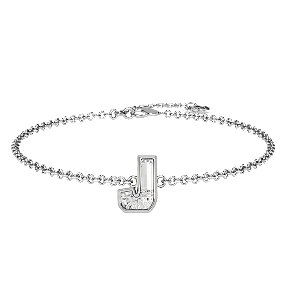 J Letter Alphabet-18K White Gold-Bracelet-7 mm