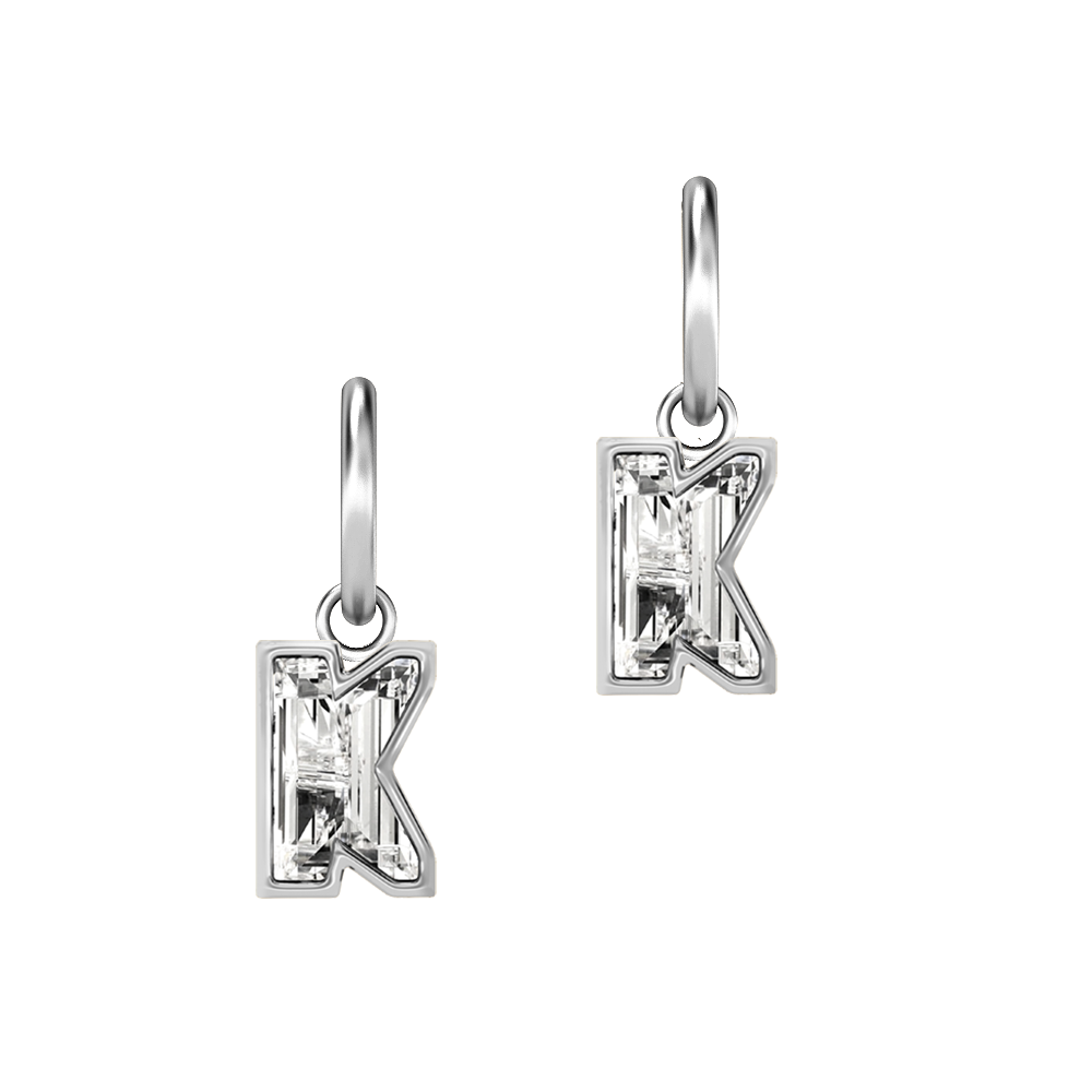 K Letter Alphabet-18K White Gold-Hoop Earrings-7 mm