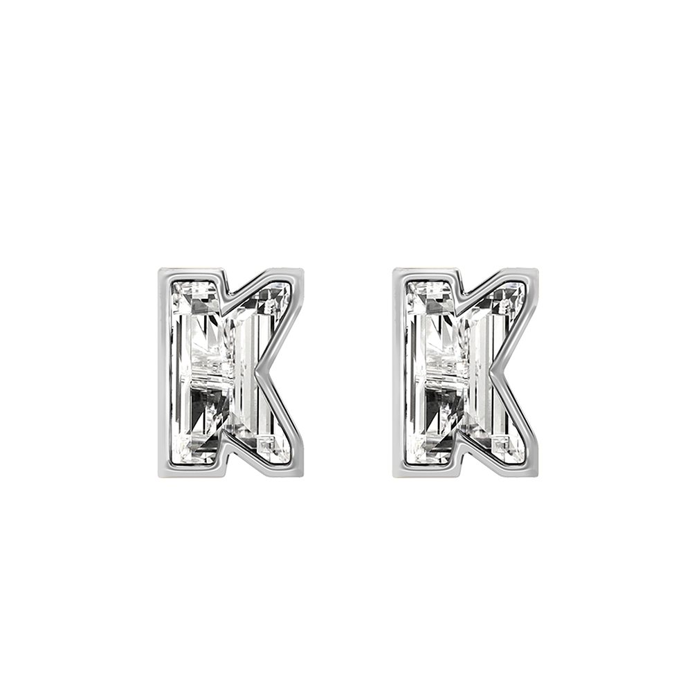K Letter Alphabet-18K White Gold-Stud Earrings-7 mm