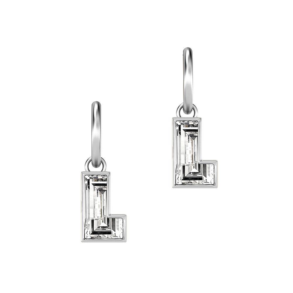 L Letter Alphabet-18K White Gold-Hoop Earrings-7 mm