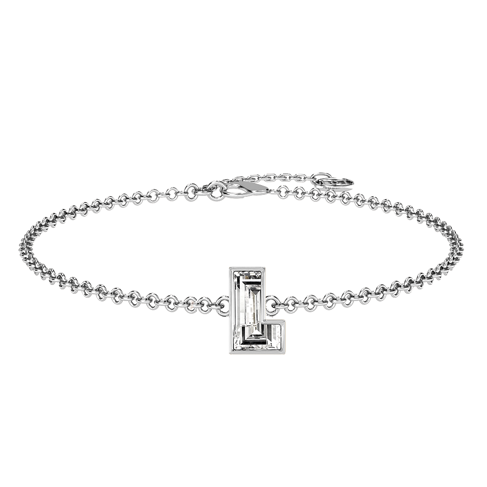 L Letter Alphabet-18K White Gold-Bracelet-7 mm