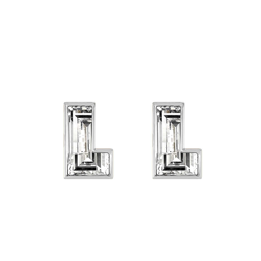 L Letter Alphabet-18K White Gold-Stud Earrings-7 mm