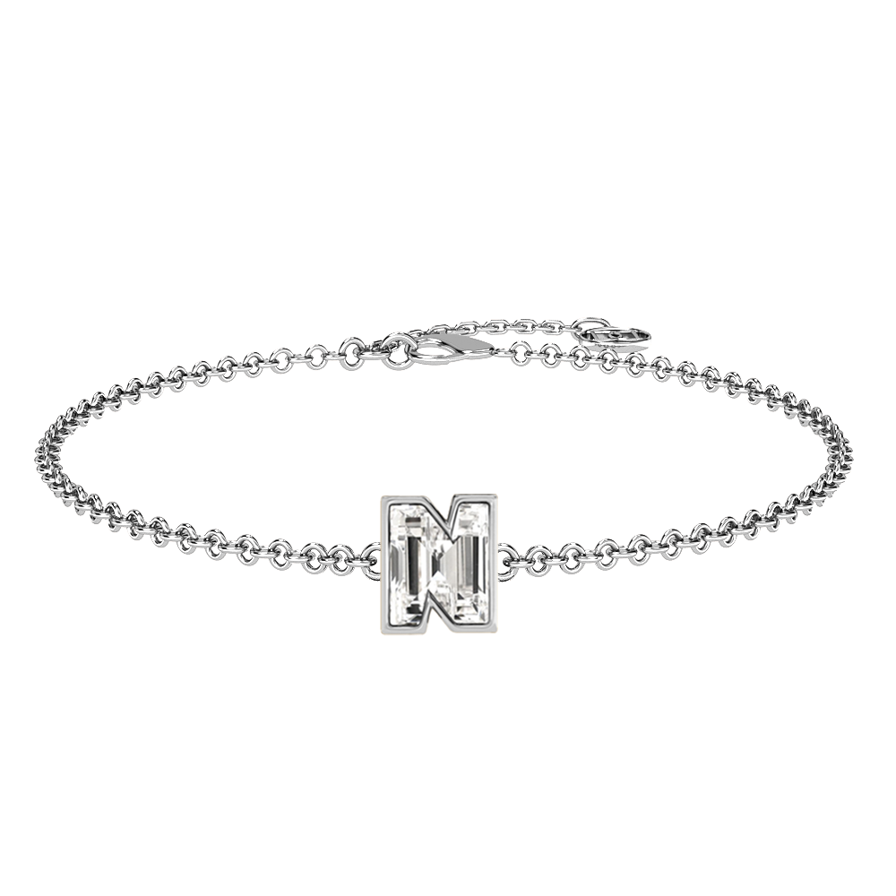 N Letter Alphabet-18K White Gold-Bracelet-7 mm