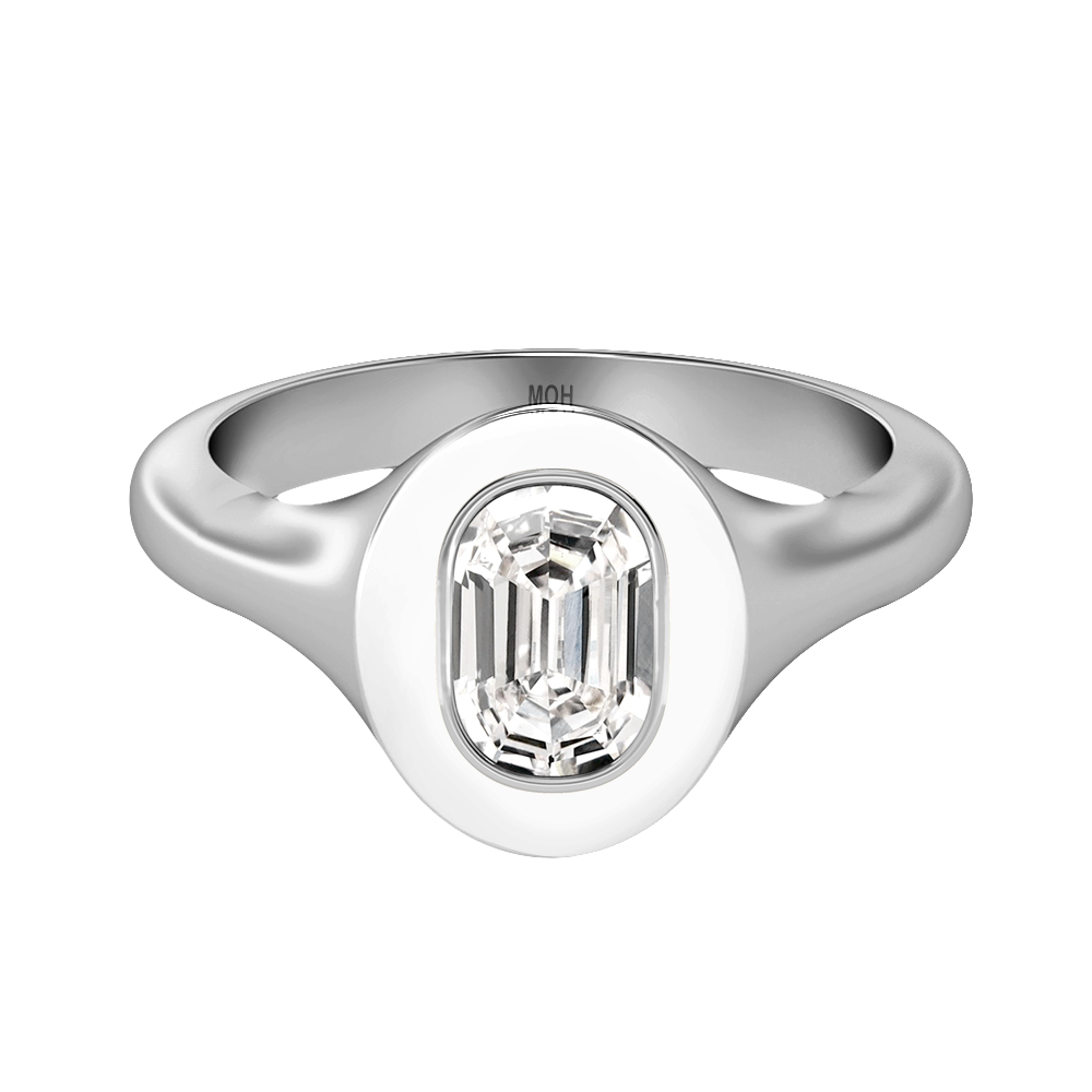 O Letter Alphabet-18K White Gold-Signet Ring-7 mm