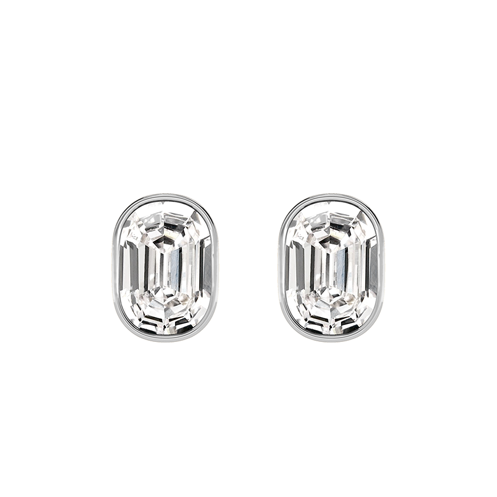 O Letter Alphabet-18K White Gold-Stud Earrings-7 mm