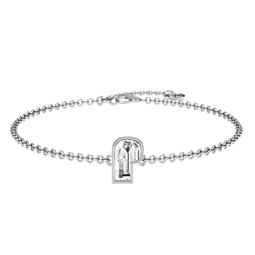 P Letter Alphabet-18K White Gold-Bracelet-7 mm