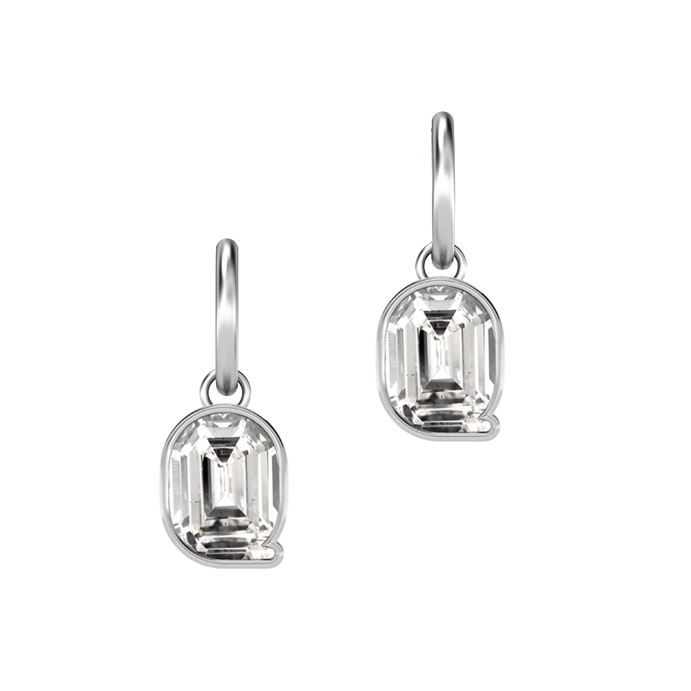 Q Letter Alphabet-18K White Gold-Hoop Earrings-7 mm