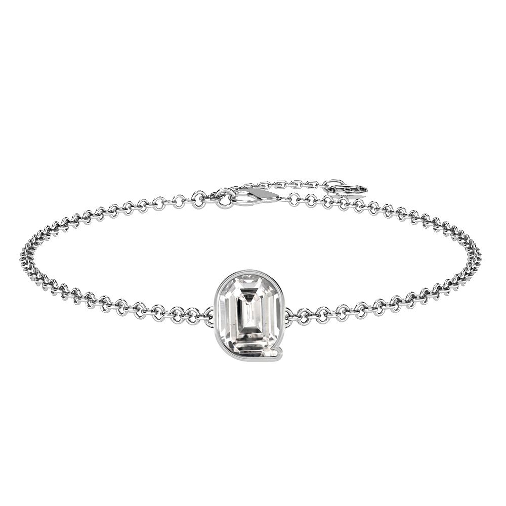 Q Letter Alphabet-18K White Gold-Bracelet-7 mm