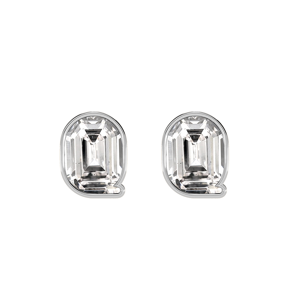 Q Letter Alphabet-18K White Gold-Stud Earrings-7 mm