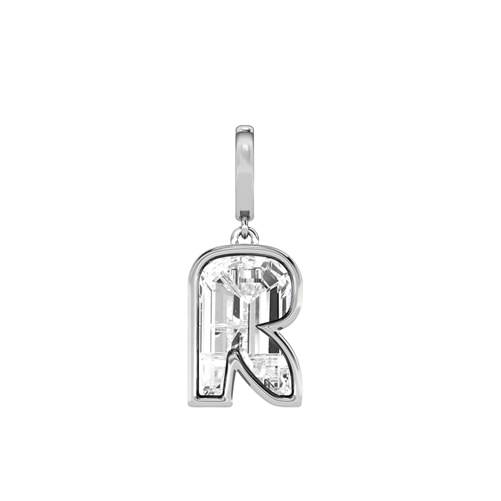 R Letter Alphabet-18K White Gold-Charm-7 mm