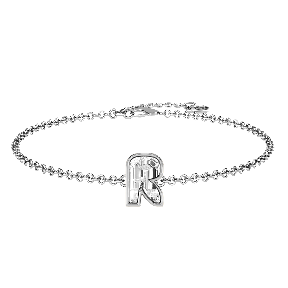 R Letter Alphabet-18K White Gold-Bracelet-7 mm
