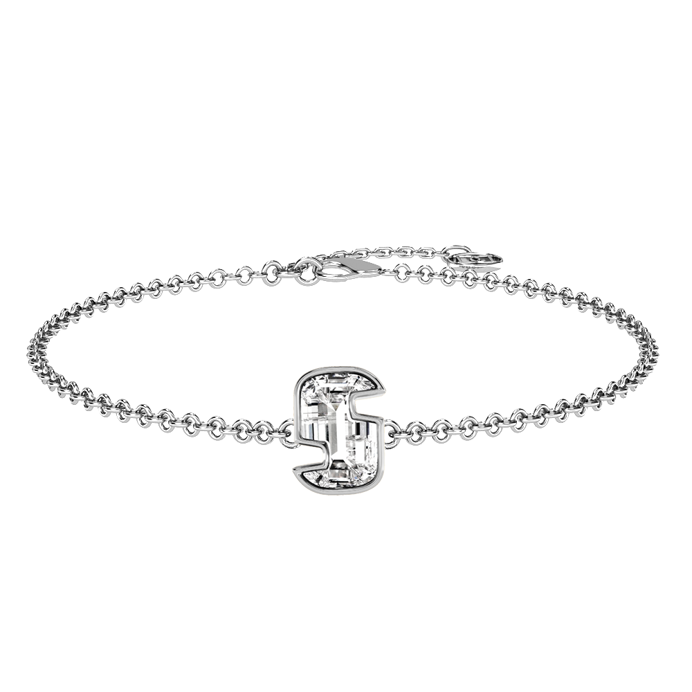 S Letter Alphabet-18K White Gold-Bracelet-7 mm