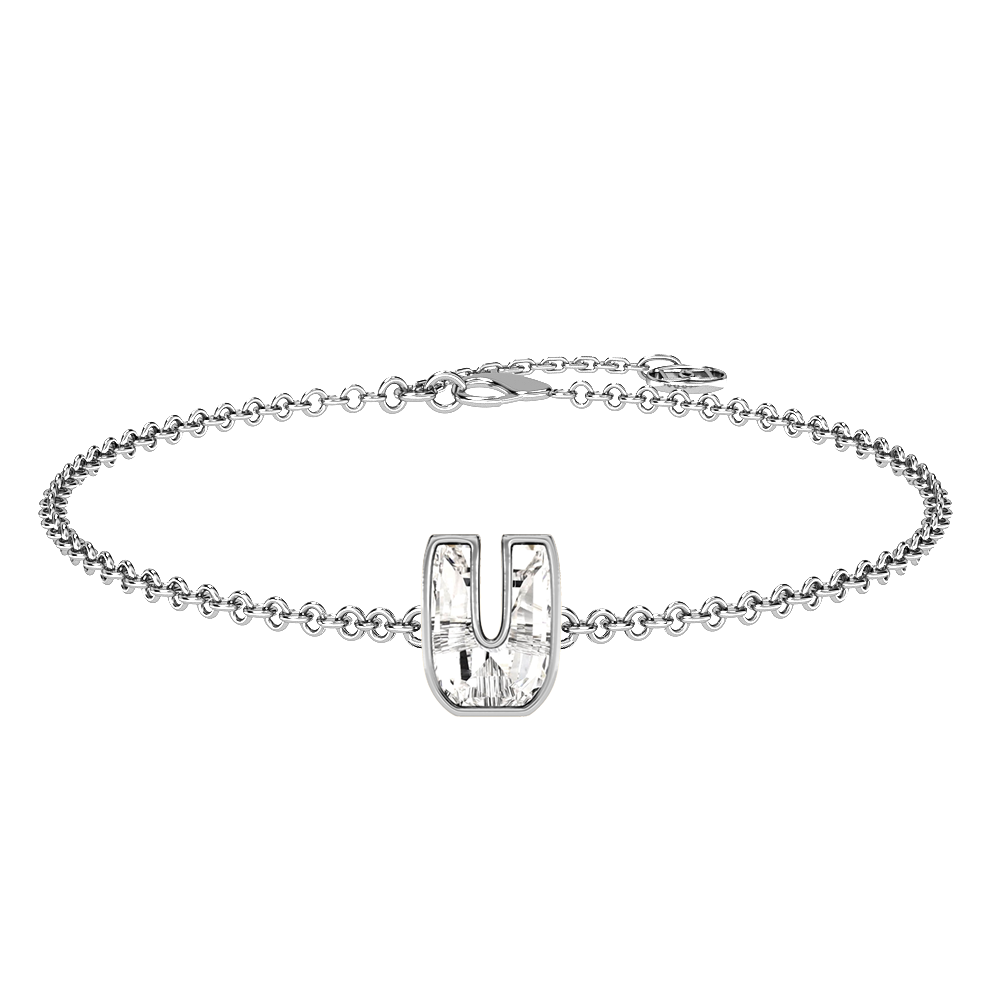 U Letter Alphabet-18K White Gold-Bracelet-7 mm