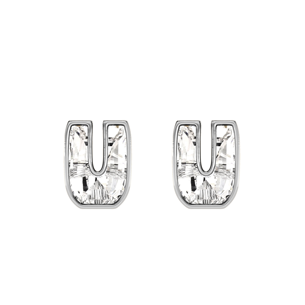 U Letter Alphabet-18K White Gold-Stud Earrings-7 mm