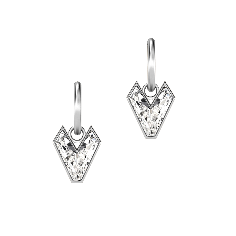 V Letter Alphabet-18K White Gold-Hoop Earrings-7 mm