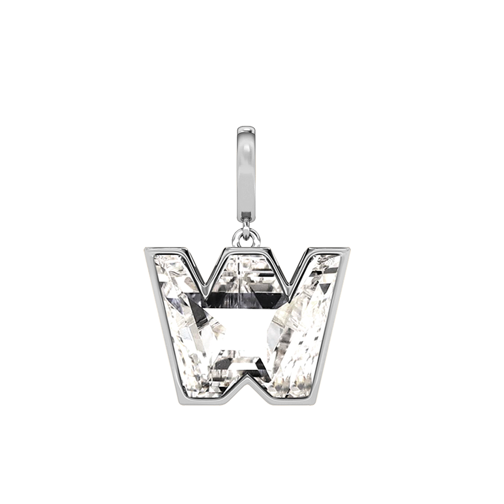 W Letter Alphabet-18K White Gold-Charm-7 mm