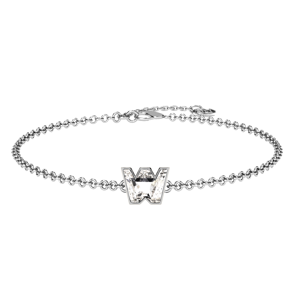 W Letter Alphabet-18K White Gold-Bracelet-7 mm
