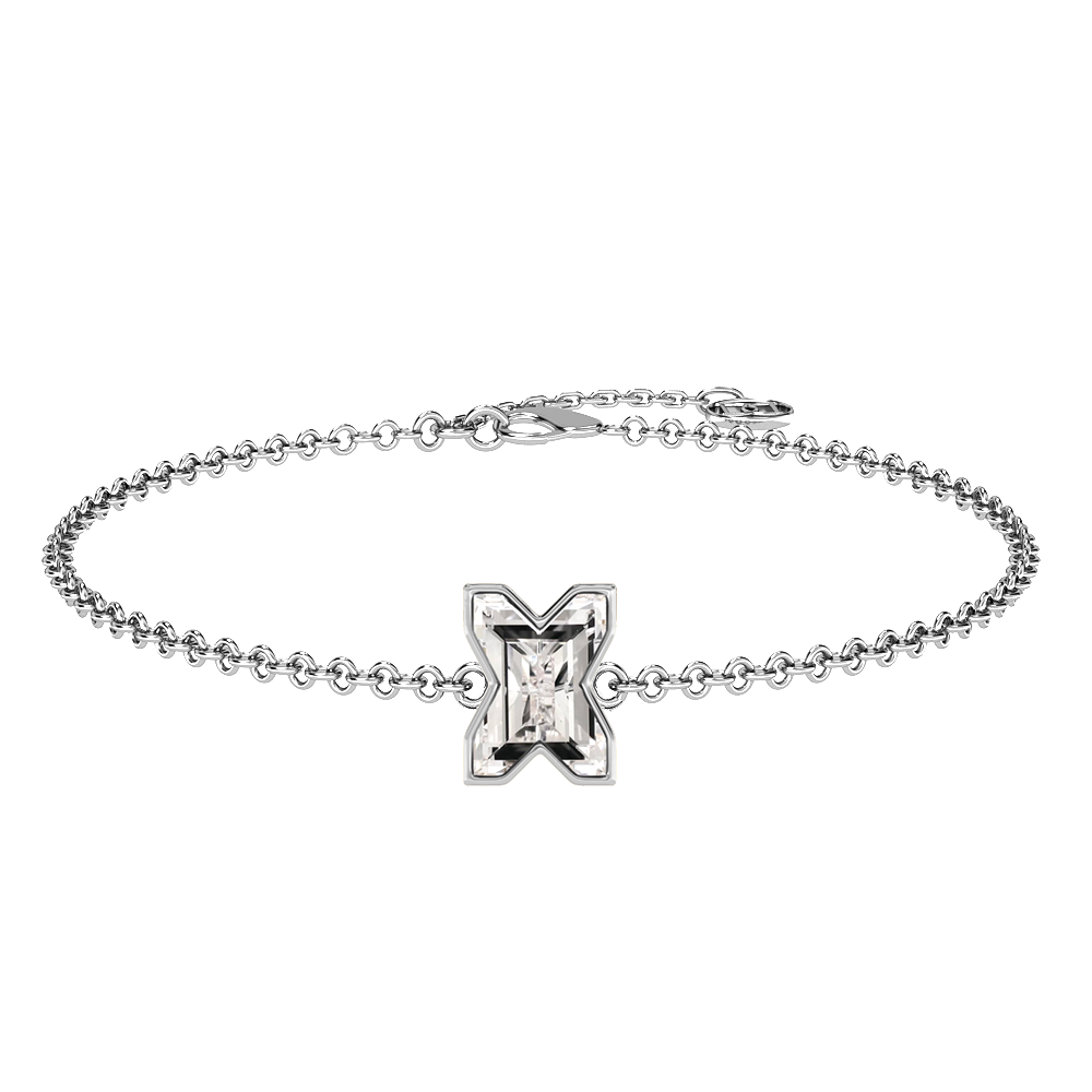 X Letter Alphabet-18K White Gold-Bracelet-7 mm