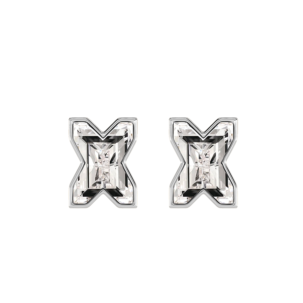 X Letter Alphabet-18K White Gold-Stud Earrings-7 mm