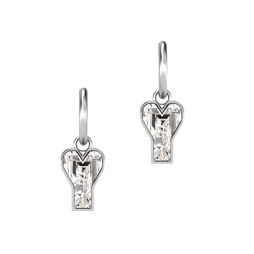 Y Letter Alphabet-18K White Gold-Hoop Earrings-7 mm