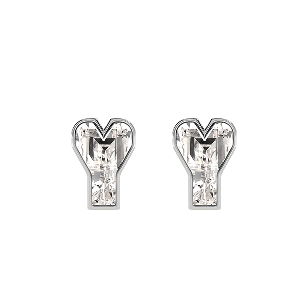 Y Letter Alphabet-18K White Gold-Stud Earrings-7 mm
