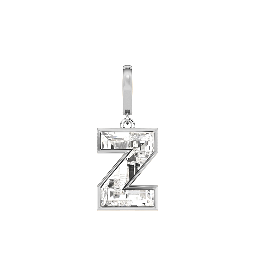 Z Letter Alphabet-18K White Gold-Charm-7 mm