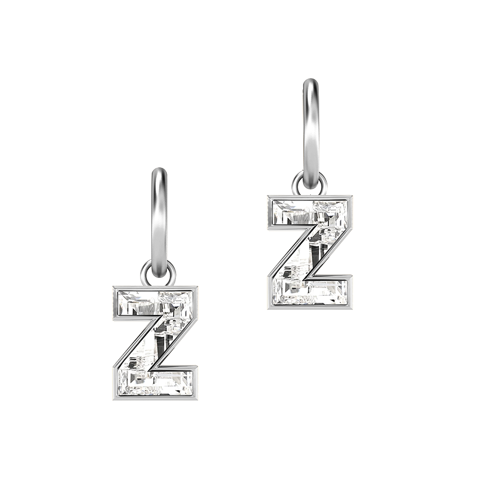 Z Letter Alphabet-18K White Gold-Hoop Earrings-7 mm