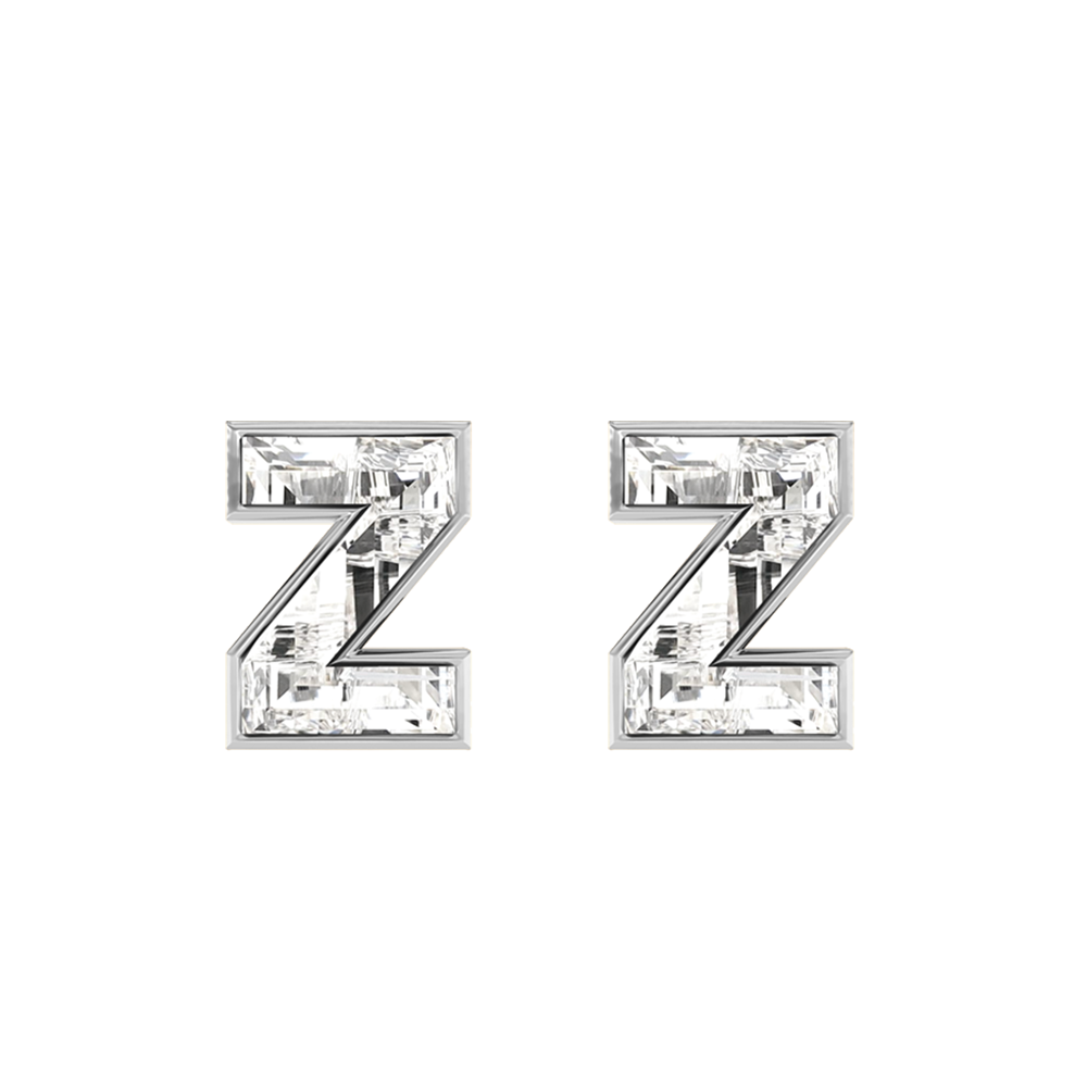 Z Letter Alphabet-18K White Gold-Stud Earrings-7 mm